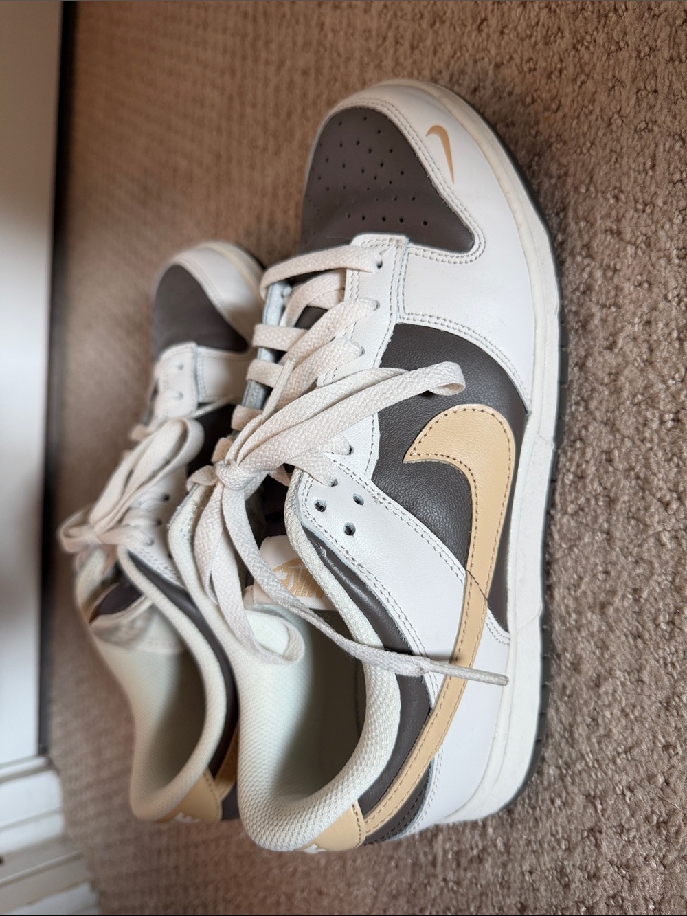Nike Women’s Dunk Low Sneakers in White, Brown & Beige